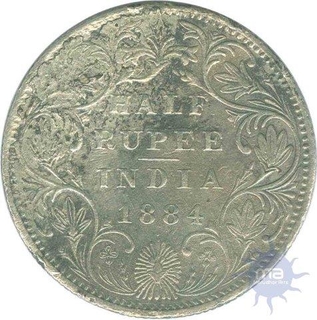 Silver Half  Rupee Coin of Victoria Empress of  Bombay Mint of 1884.