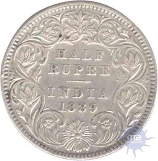 Silver Half Rupee Coin of Victoria Empress of Calcutta Mint of 1889.