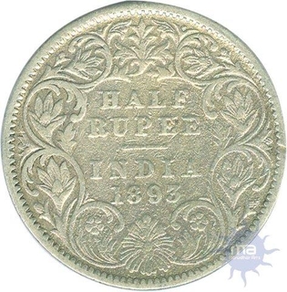 Silver Half  Rupee Coin of  Victoria Empress of Calcutta Mint of 1893.