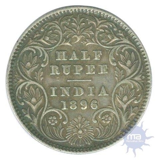 Silver Half Rupee Coin of Victoria Empress of  Calcutta Mint of 1896.