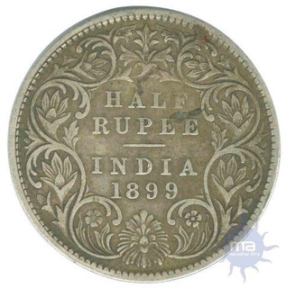 Silver Half Rupee Coin of  Victoria Empress of  Bombay Mint of 1899.