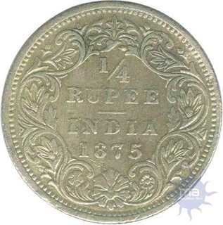 Silver Quarter  Rupee Coin of Victoria Queen of  Calcutta Mint of 1875.