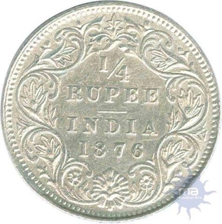 Silver  Quarter Rupee Coin of Victoria Queen of Calcutta Mint of 1876.