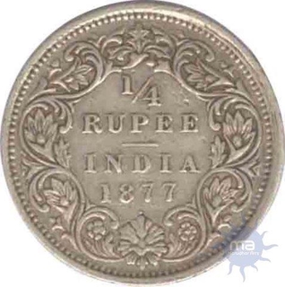 Silver Quarter Rupee Coin of Victoria Empress of  Bombay Mint of 1877.