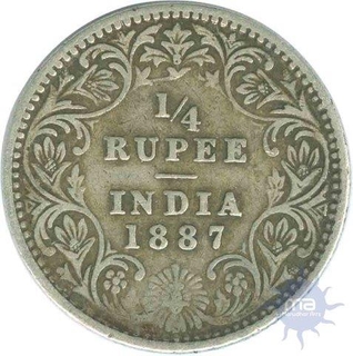 Silver Quarter  Rupee Coin of Victoria Empress of Bombay Mint of  1887.