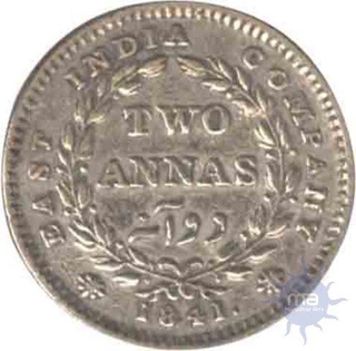 Silver  Two  Annas Coin of Victoria Empress of  Madras Mint  of 1841.