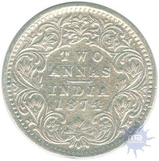 Silver  Two  Annas Coin of Victoria Queen of 1874.