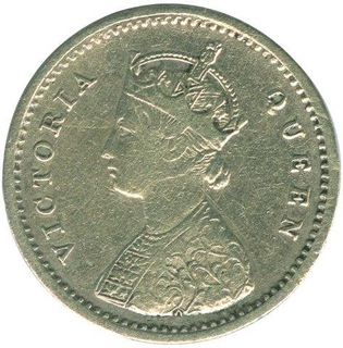 Silver  Two  Annas Coin of Victoria Queen of 1874.