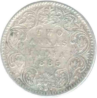 Silver Two Annas Coin of Victoria Empress of Bombay Mint of 1885.