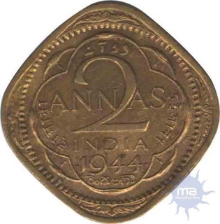 Nickel  Brass Two Annas Coin of King George VI of  Calcutta Mint of 1944,