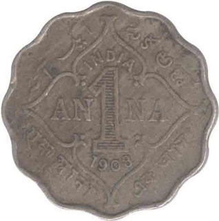 Cupro  Nickel One Anna Coin of King Edward VII of  Bombay Mint of 1908.