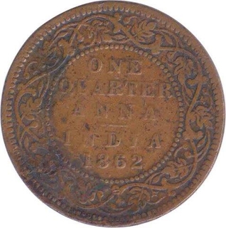 Copper Quarter  Anna Coin of Victoria Queen of Bombay Mint of 1862.