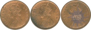 Copper Quarter Anna Coins of Victoria Queen of  Bombay Mint of 1862.