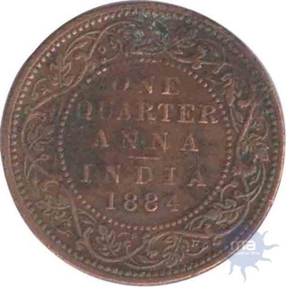 Copper Quarter  Anna Coin of Victoria Empress of Bombay Mint of 1884.