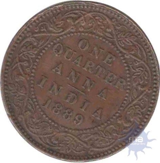 Copper Quarter  Anna Coin of Victoria Empress of Bombay Mint of 1889.