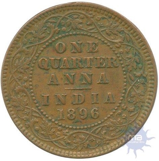 Copper Quarter  Anna Coin of Victoria Empress of Calcutta Mint of 1896,