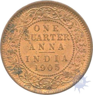 Copper Quarter  Anna Coins of  King Edward VII of Calcutta Mint of 1905.