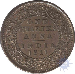 Bronze Quarter Anna Coin of King George V of  Calcutta Mint of 1911.