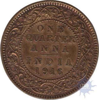 Bronze Quarter  Anna Coin of King George V of  Calcutta Mint of 1916.