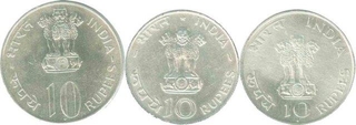 Ten Rupees Coins of Bombay Mint of  1969 and 1970 and  1972.