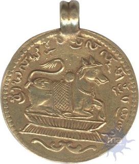 Gold Religious Token of Shiva and  Ganpati with holding triden.