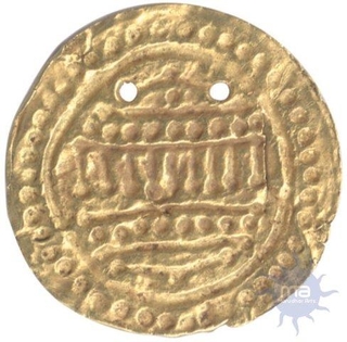 Gold Religious Token of  embossed token with Temple type arch with in doted circle.