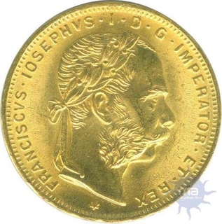 Gold Eight Florins of Austria of 1892.