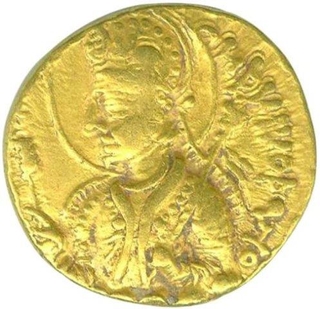 Gold Dinar Coin of Huvishka of Kushanas.