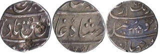 Silver Half Rupees (3) of Mughal of Aurangzeb Farrukhsiyar & Muhammad Shah Mint.