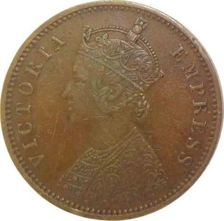 Copper Quarter Anna Coin of Victoria Empress of Bombay Mint of 1886.