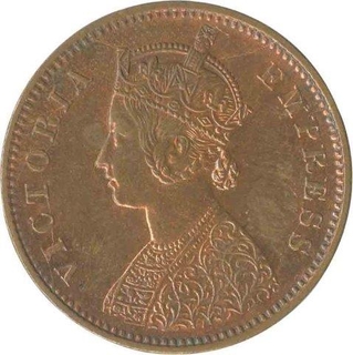 Copper Quarter Anna Coin of Victoria Empress of Bombay Mint of 1889.