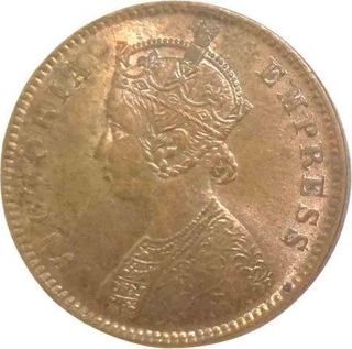 Copper Quarter Anna Coin of Victoria Empress of Calcutta Mint of 1891.