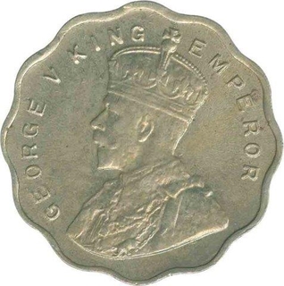 One Anna Coin of King George V of Calcutta Mint of 1933.