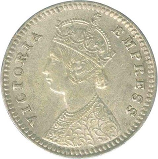 Silver Two Annas of Victoria Empress of Calcutta Mint of 1883.