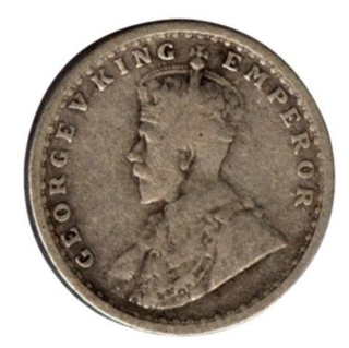 Silver Two Annas Coin of King George V of Calcutta Mint of 1911.