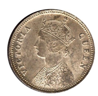 Silver Quarter Rupee of Victoria Queen of Bombay Mint of 1862.