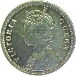 Silver Quarter Rupee of Victoria Queen of Bombay Mint of 1874.