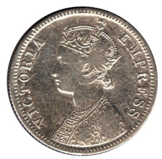 Silver Quarter Rupee of Victoria Empress of Bombay Mint of 1882.