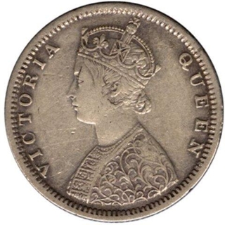 Silver Half Rupee of Victoria Queen of Bombay Mint of 1874.