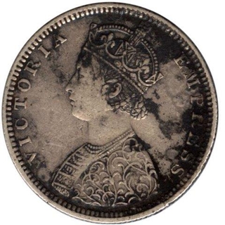 Silver Half Rupee Coin of Victoria Empress of Bombay Mint of 1877.