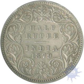 Silver Half Rupee of Victoria Queen of Calcutta Mint of 1879.