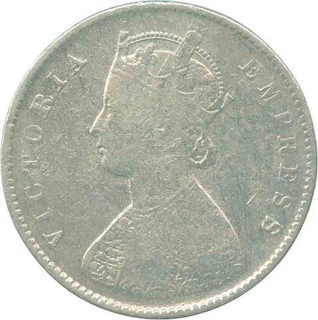 Silver Half Rupee Coin of Victoria Empress of Calcutta Mint of 1885.