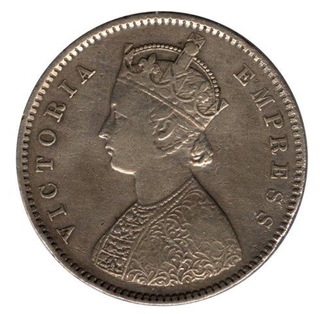 Silver Half Rupee Coin of Victoria Empress of Bombay Mint of 1894.