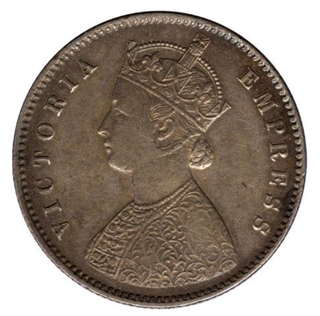 Silver Half Rupee Coin of Victoria Empress of Calcutta Mint of 1896.