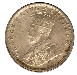 Silver Half Rupee Coin of King George V of Calcutta Mint of 1915.