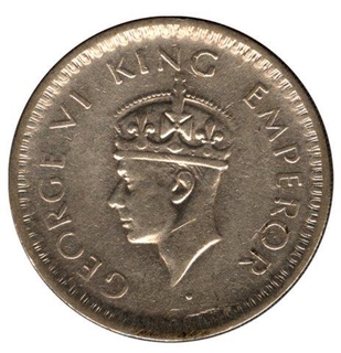 Silver Half Rupee Coin of King George VI of Lahore Mint of 1945.