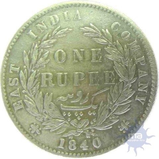 Silver Rupee Coin of Victoria Queen of Calcutta Mint of 1840.