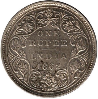 Silver Rupee of Victoria Queen of Calcutta Mint of 1862.