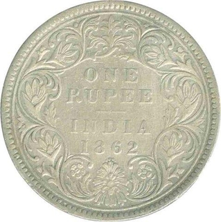 Silver Rupee Coin of Victoria Queen of Bombay Mint of 1862.