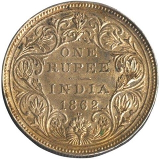 Silver Rupee Coin of Victoria Queen of Bombay Mint of 1862.